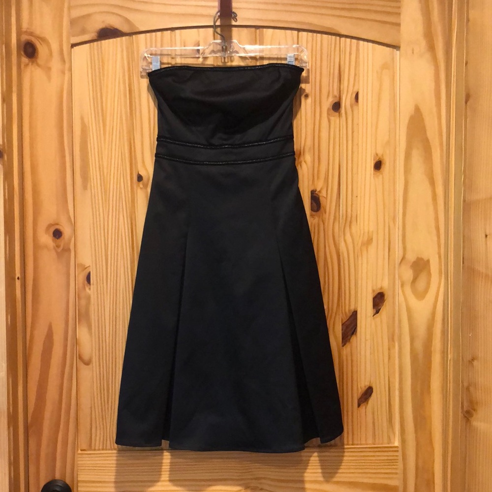 Satin Look Black Strapless Dress